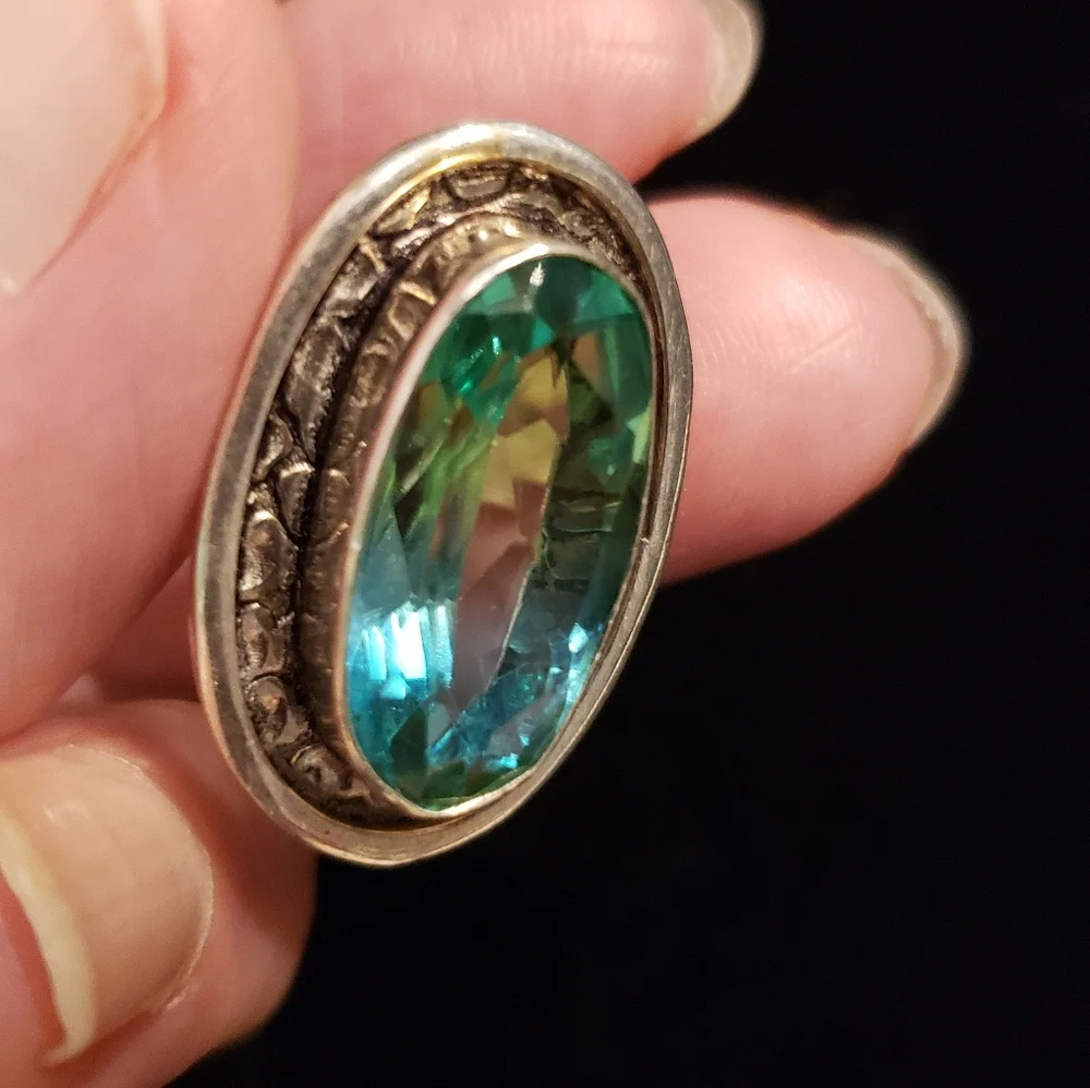 Nwot Tourmaline Blue/green Ring 925 Stamped, Nice Silver, Sz 6 Spectacular Color
